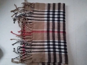 Scarf Unbranded 100% Wool Plaid Fringe- Brown, Black, Red And White - Picture 1 of 4