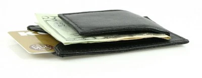 Black Leather Magnetic Money Clip Credit Slot Wallet Magnetic Flat Front Pocket - Image 1 of 4