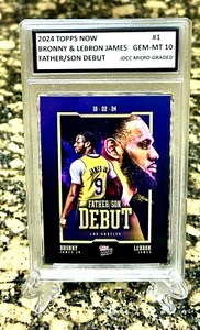 Lebron & Bronny James 2024 Topps Now GRADED GEM-MT 10 Father/Son DEBUT #1 - Picture 1 of 6