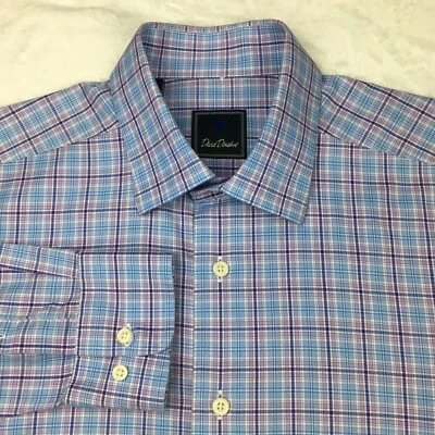 Camisa de vestir David Donahue para hombre 16-32/33 azul/púrpura a cuadros mangas largas Foto 1 de 4