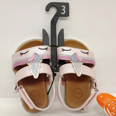 Wonder Nation Pink Unicorn Glittler T-Strap Sandals Baby Girls Size 3 Comfort - Image 1 of 4