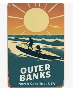 "Letrero de metal Outer Banks Carolina del Norte OBX surf surf 12""x8""" - Imagen 1 de 1