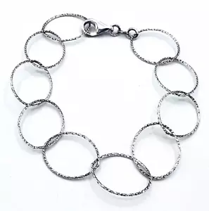 Rhodium Sterling Silver FAS 925 ITALY Diamond Cut Oval Link Chain Bracelet 8 in - Picture 1 of 6
