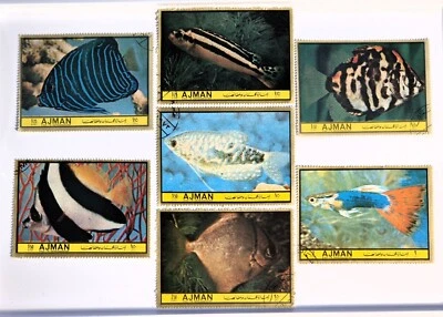 AJMAN 1972 United Arab Emirates - Fish of Tropical Waters  Set of 7 Stamps XF/NH - Image 1 of 2