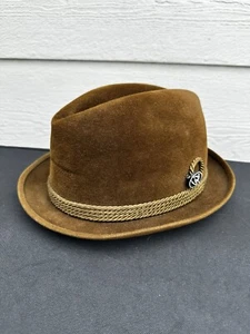 Vintage Royal DeLuxe John B Stetson Fedora 6 7/8 Brown Felt with skier button - Picture 1 of 9