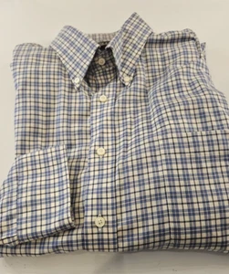 Lands End Shirt Men's 16.5-32 Traditional Fit Long Sleeve Blue White Check - Picture 1 of 7