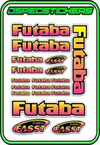 FUTABA RC STICKERS A5 SHEET R/C PLANE CAR BUGGY HELI REMOTE CONTROL PINK YELLO B - Picture 1 of 8