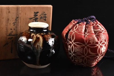 U8102: Zeze-ware japonês TEA CADDY com tampa de alta classe, capa, automático com caixa assinada - Imagem 1 de 4