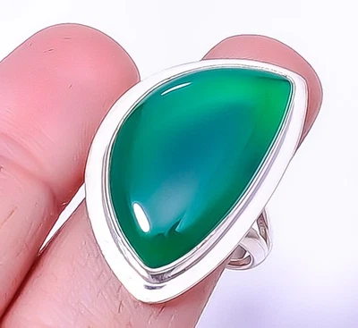 Green Onyx Gemstone Silver Handmade Jewelry Ring s.8.5 A328 - Image 1 of 4