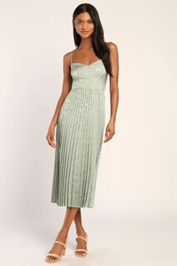 Nuevo con etiquetas Vestido Lulus Regal Romance Salvia Floral Verde Jacquard Plisado Satén Midi XL - Imagen 1 de 6