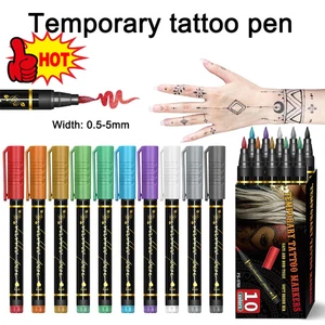 Temporary Tattoo Markers for Skin 10 Body Markers for Kid & Adult Tattoo Pen ✌ - Picture 1 of 8