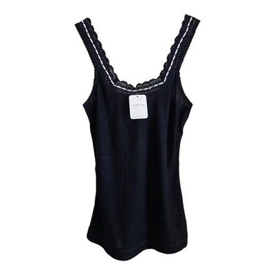 FREE PEOPLE женщин M только вы Майка ребристый черный белый лента отделки новый - Изображение 1 из 4