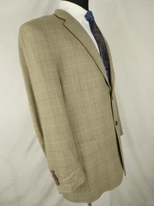 Joseph & Feiss Gold Sport Coat Mens 46R Check Olive Wool Two Button Plaid Taupe - Picture 1 of 16