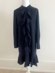 Usado en Excelente Condición Vestido Tory Burch Para Mujer Fluido Azul Marino Jane Volantes Crepé Azul Oscuro Talla 0 - Imagen 1 de 9
