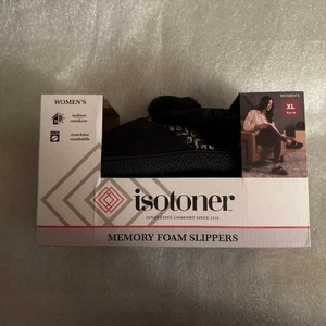 Isotoner Memory Foam Hausschuhe Damen Größe XL 9,5-10 schwarz Indoor Outdoor NEU - Bild 1 von 6