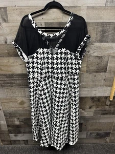 Vestido Tórrido Retro Pata de Gallo Malla Ilusión Columpio, Blanco y Negro Talla 20 - Imagen 1 de 6