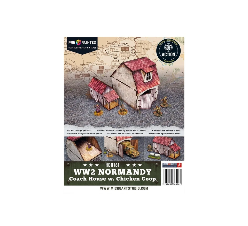 Micro Art Studio: Pre Painted WWII Normandy Coach House w/ Chicken Coop - Image 1 of 4