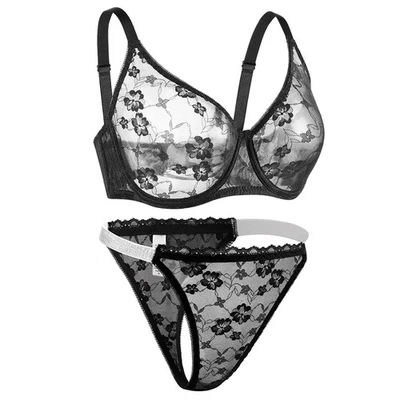 Nuevo Conjunto de sujetadores de lencería sexy para mujer sujetador de encaje transparente ropa interior traje sujetador Foto 1 de 4