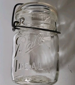 Vintage Ball Ideal Pint Wire Bail Mason Jar & Glass Lid 1933-1962 Version - Picture 1 of 8