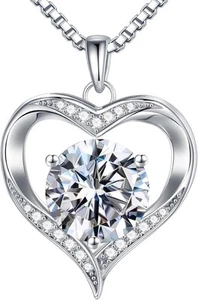 MOOSEA Mothers Day Gifts for Wife - Moissanite Heart Pendant 6.5MM-1ct - Picture 1 of 7