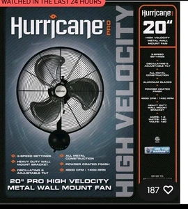 Hurricane 20" Pro Series Wall Mount Heavy Duty Hydroponics Fan, Black (Open Box) - Picture 1 of 12