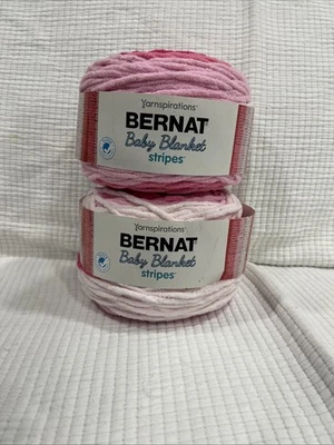 Lot Of 2 Bernat Baby Blancket Stripes Yarn  10.5oz. Carnations - Image 1 of 3