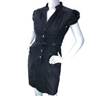 ICE Womens Size 4 Dress Knee Length Denim Popover Belted Ruched Shoulders
