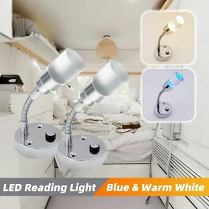 2PCS 12V Flexible LED Reading Light RV Camper Wall Desk Bedside Book Lamp WW & B - Bild 1 von 7