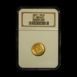 1861 $2.50 Liberty Head Gold Quarter Eagle - NGC MS 62 - Free Shipping USA - Picture 1 of 5
