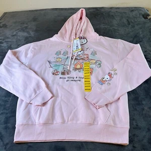 Hello Kitty Hoodie Camping Graphic Pullover Sweatshirt Pink Womens Medium NWT - Picture 1 of 8