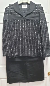 Bill Blass Women's 3pc Waffle Tweed Blazer Skirt Suit - Black - Size 14/16 - Picture 1 of 5