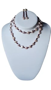 14K Yello Gold Clasp Pearl Necklace 14K Earrings Set/Women's Gold Jewelry Beads - Picture 1 of 14