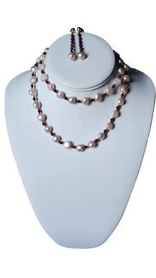 14K Yello Gold Clasp Pearl Necklace 14K Earrings Set/Women's Gold Jewelry Beads - Image 1 of 4