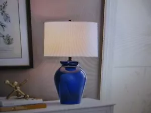 Hampton Bay Ivydale Blue Ceramic 22.5 in. Indoor Table Lamp & White Fabric Shade - Picture 1 of 4