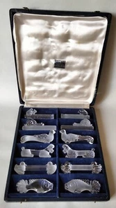 French Art Deco Set Of 12 Knife Rests Holders YER in Box Complete pair of animal - Imagen 1 de 23