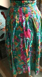 Vintage Monsoon indian cotton skirt vibrant floral pattern midi S10 zip pleated - Picture 1 of 6