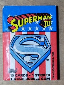 1983 Topps Superman III - versiegelte Wachspackung - DC Comics 10 Sammelkarten 1 Aufkleber - Bild 1 von 1