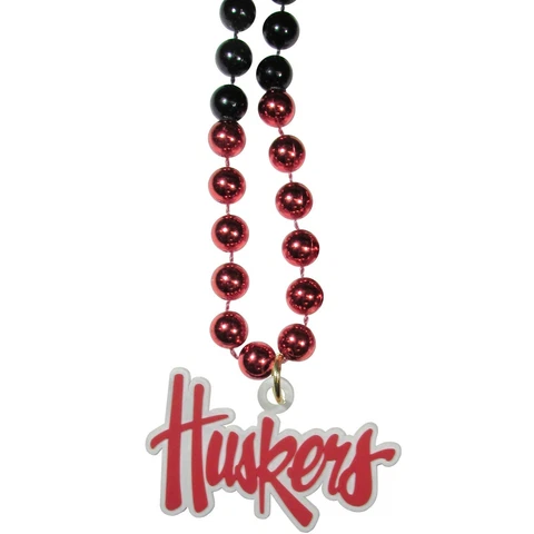 Nebraska Cornhuskers Mardi Gras Beads Necklace w/ Team Logo - NCAA Cover