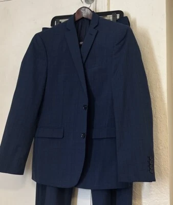 Костюм тонкий мужской Bar III 3 Macys темно-синий клетчатый 2btn 36 S короткие для мальчиков XL 18 - Изображение 1 из 4