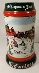Budweiser Mug 1991 Stein Seasons Best Collector Series Handcraft Christmas Glass - Picture 1 of 8