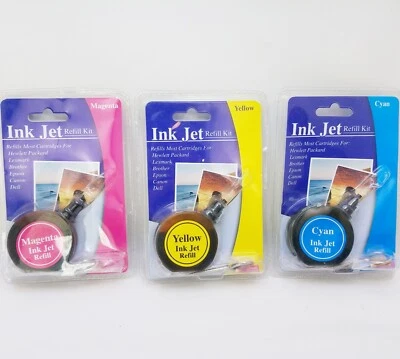 Ink Jet Refill Kits Lot Cyan Yellow & Magenta HP,  Dell Epson & Most Cartridges - Image 1 of 4