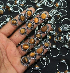 Hot Tiger's Eye Gemstone 925 Sterling Silver Plated Wholesale Lot Rings Jewelry - Picture 1 of 3