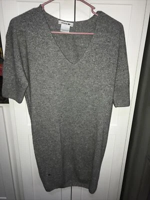 Suéter LACOSTE TÚNICA PEQUENA mistura de lã poliéster prata com encaixe de forma de brilho - Imagem 1 de 4