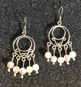 VTG Sterling Silver Chandelier Earrings Quartz Crystal Beads 2" 6g 925 7271 - Picture 1 of 7