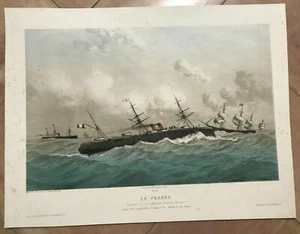 FRENCH LINES PAQUEBOT LA FRANCE by KOERNER 19TH CENTURY LARGE LITHOGRAPHIC VIEW - Picture 1 of 9