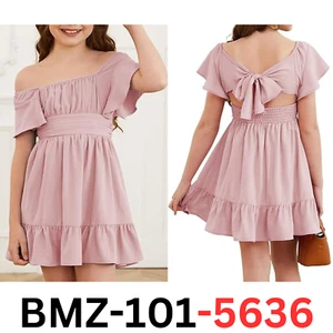 DOKOTOO KIDS Girls Casual Ruffle Short Sleeve Back Tie Graduation Dress 8-9 Year - Picture 1 of 6