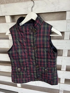 GAP Kids Girls Puffer Plaid Pockets Vest Size Large (10) Pink Green. - Picture 1 of 10