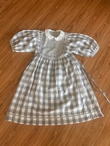 Kids grey checks dirndl dress 134/140 girls maxi puff sleeves - Picture 1 of 4