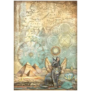 Stamperia A4 RICE PAPER - FORTUNE - WINGED CAT, Decoupage, Pyramid, Egypt - Picture 1 of 1