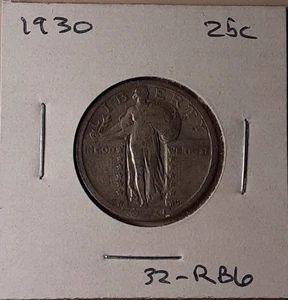 1930 Standing Liberty Quarter Philadelphia Mint 90% Silver 25c coin (#32-RB6) - Picture 1 of 3